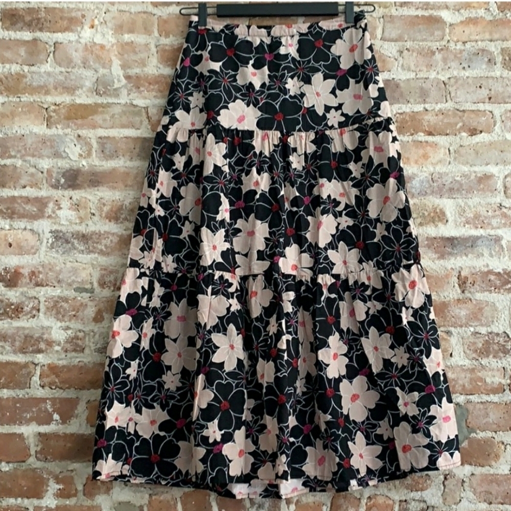 WHO WHAT WEAR Floral COTTON High Waist MAXI SKIRT